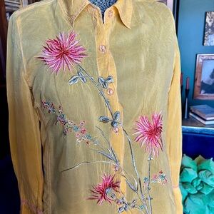 Yellow Floral Johnny Was Embroidered Blouse